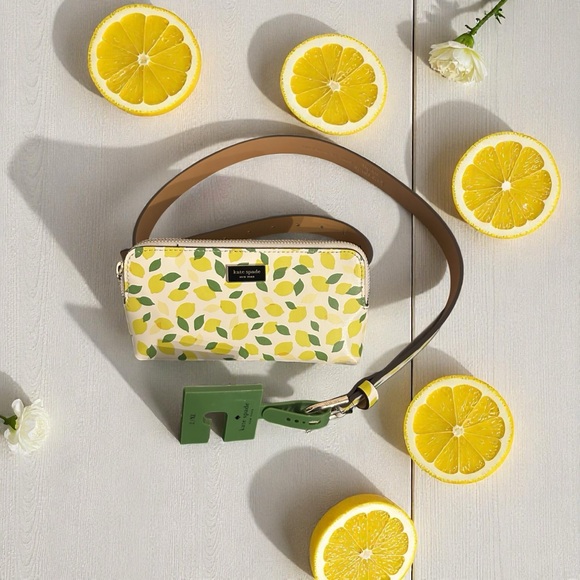 NWT Kate Spade New York Leather Zip Top Leather Belt Bag Lemon Toss Size L/XL - Picture 2 of 4
